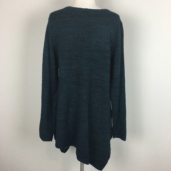 Soft Surroundings Dark Green Asymmetrical Hem Contrast Stripe Sweater Large - Picture 3 of 7